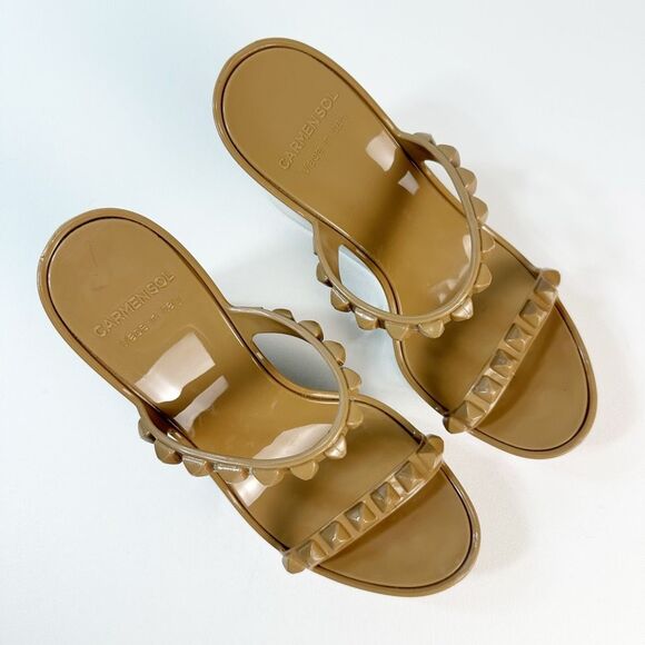 CARMEN SOL Tonino Slide Wedge Heels Size 38 US 8 Beige Platform Studded Jelly - Picture 5 of 12